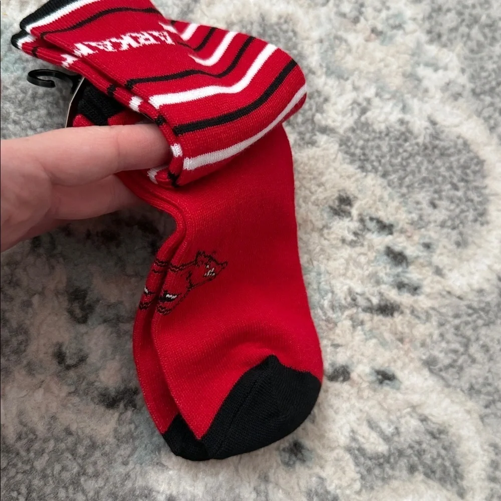 Topsox Red and Black Striped Arkansas Razorbacks 2 Pack Socks